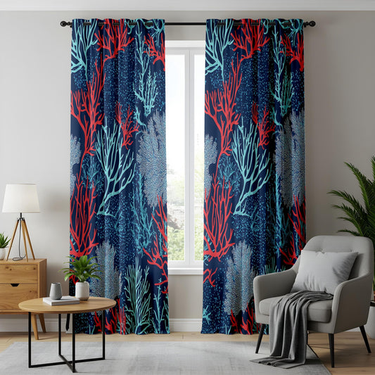 Onay Ocean Coral Reef Curtains, Nautical Coastal Window Drapes