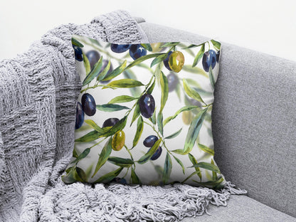 Onay 3 / 12 x 12 inch (30 x 30 cm) Olive Branch and Olive Tree Green Blue White Cushion Cover