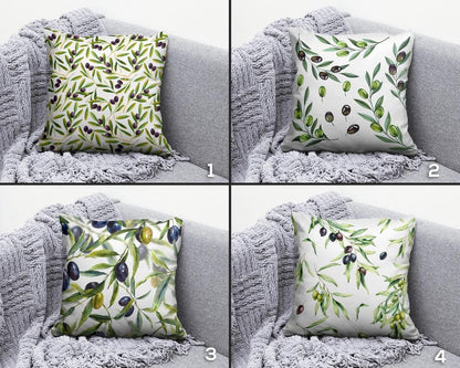 Onay Olive Branch and Olive Tree Green Blue White Cushion Cover