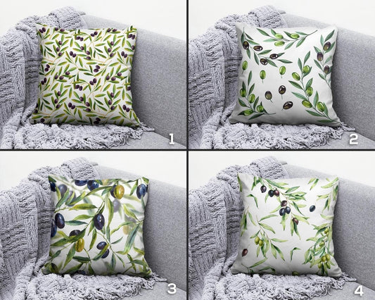 Onay Olive Branch and Olive Tree Green Blue White Cushion Cover