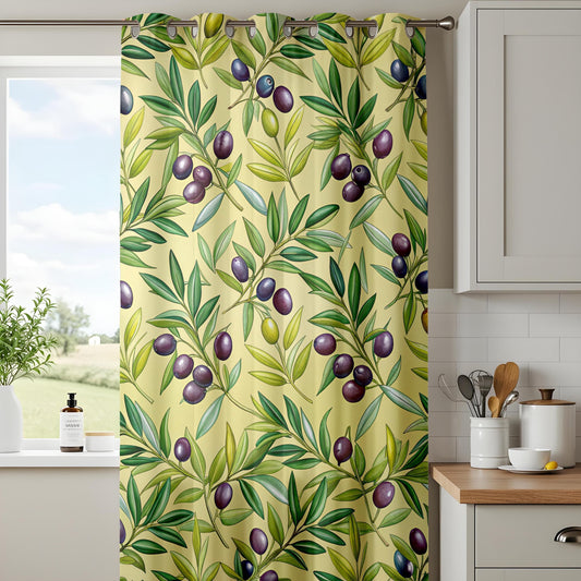 Onay Olive Branch Kitchen Curtains, Mediterranean Style Window Drapes
