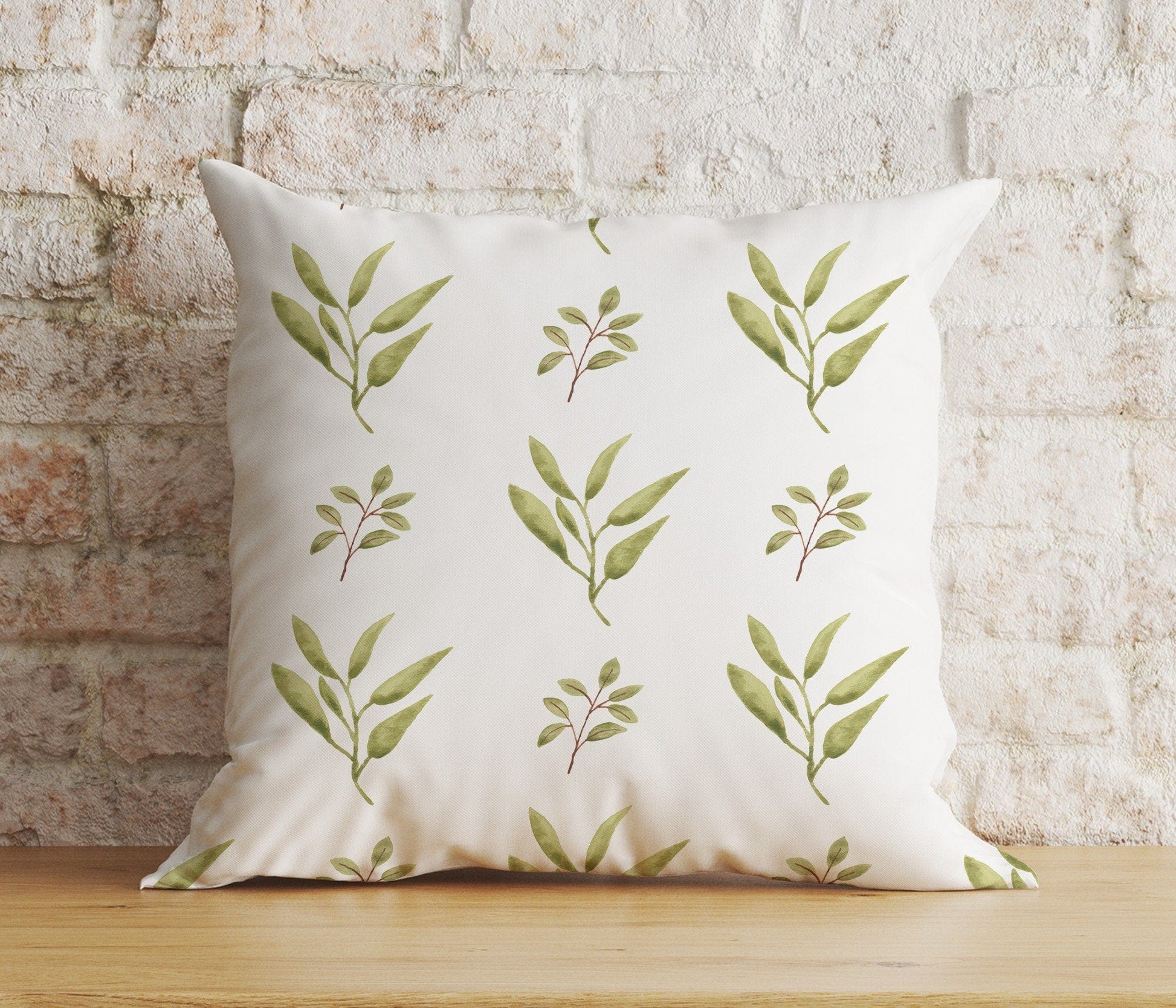 Onay 5 / 12 x 12 inch (30 x 30 cm) Double Side Olive Leaf Olive Tree Green White Cushion Cover