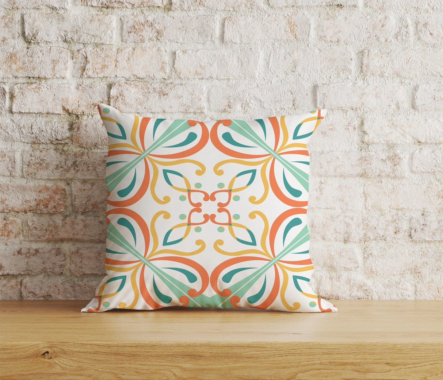 Onay Home Textile Cushion Covers 3 / 12 x 12 inch (30 x 30 cm) Double Side Orange and Green Motifs Cushion Covers Tiles Pillow Cover
