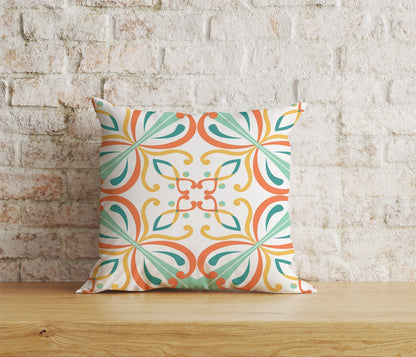 Onay Home Textile Cushion Covers 3 / 12 x 12 inch (30 x 30 cm) Double Side Orange and Green Motifs Cushion Covers Tiles Pillow Cover