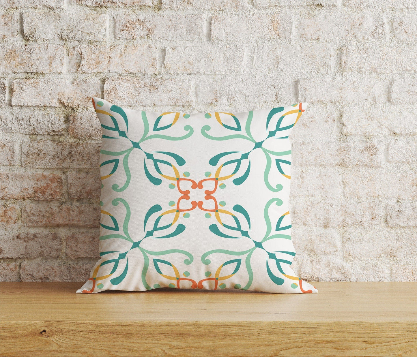 Onay Home Textile Cushion Covers 2 / 12 x 12 inch (30 x 30 cm) Double Side Orange and Green Motifs Cushion Covers Tiles Pillow Cover