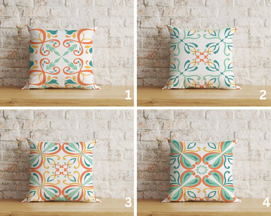Onay Home Textile Cushion Covers Orange and Green Motifs Cushion Covers Tiles Pillow Cover