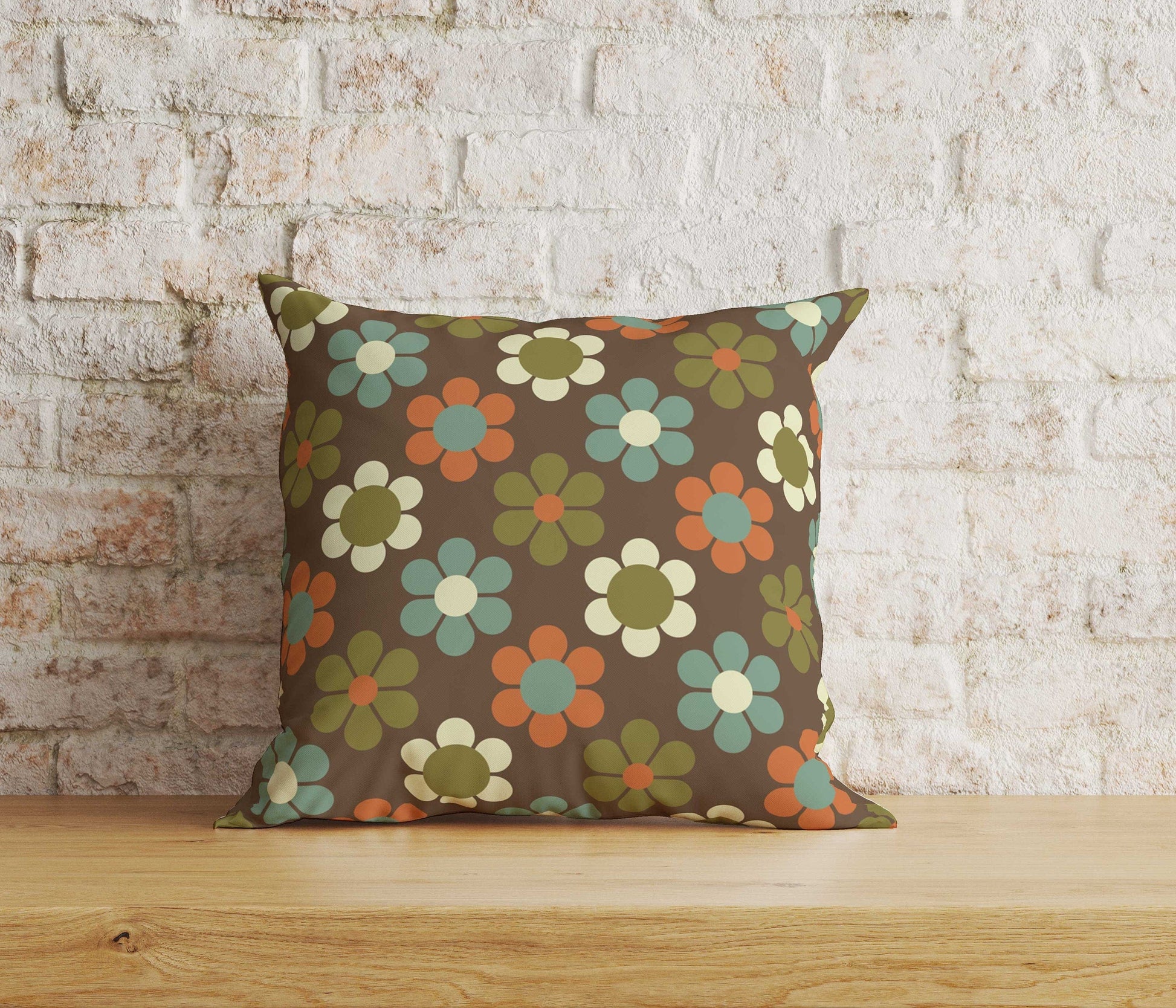 Onay Home Textile Cushion Covers 5 / 12 x 12 inch (30 x 30 cm) Double Side Orange and Green Retro Floral Striped Cushion Covers