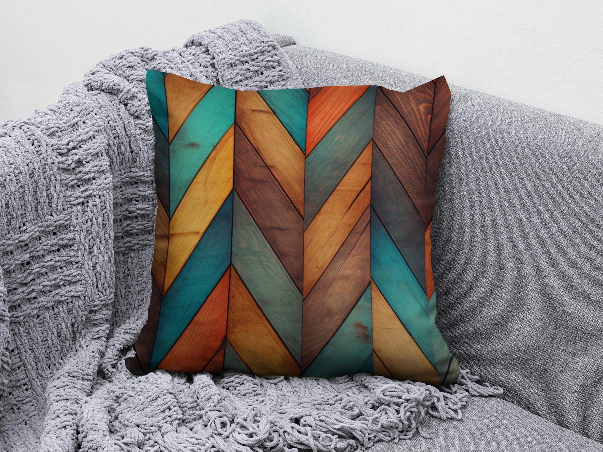 Onay 6 / 12 x 12 inch (30 x 30 cm) Orange Green Abstract Modern Striped Cushion Cover