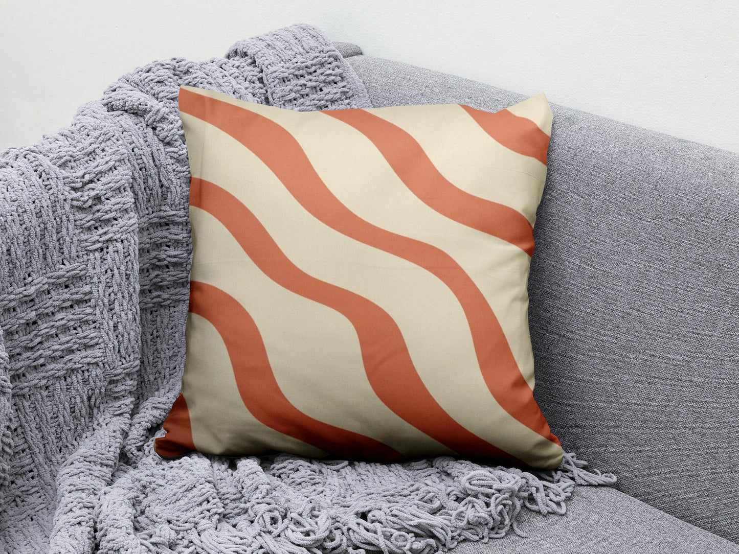 Onay 5 / 12 x 12 inch (30 x 30 cm) Orange Green Abstract Modern Striped Cushion Cover