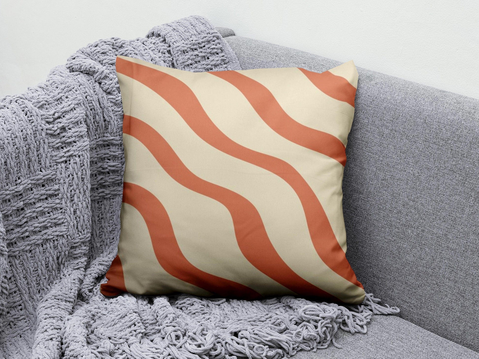 Onay 5 / 12 x 12 inch (30 x 30 cm) Orange Green Abstract Modern Striped Cushion Cover