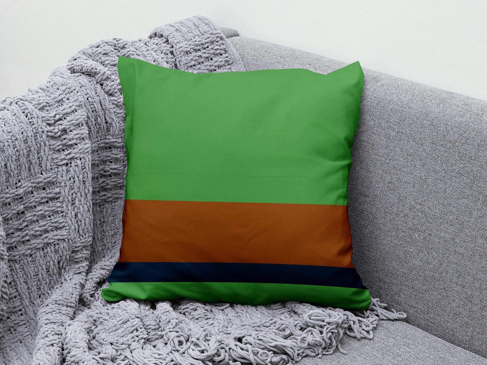 Onay 3 / 12 x 12 inch (30 x 30 cm) Orange Green Abstract Modern Striped Cushion Cover