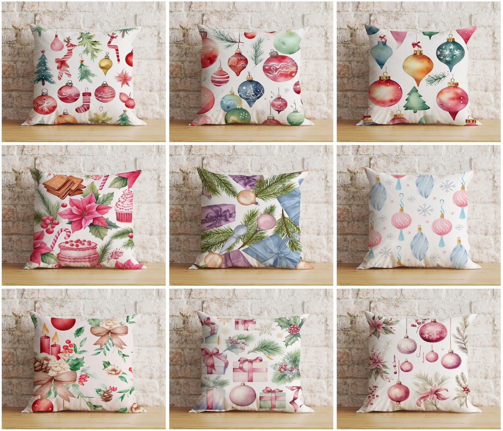 Onay Ornament Xmas Tree Christmas Colorful Festive Cushion Cover
