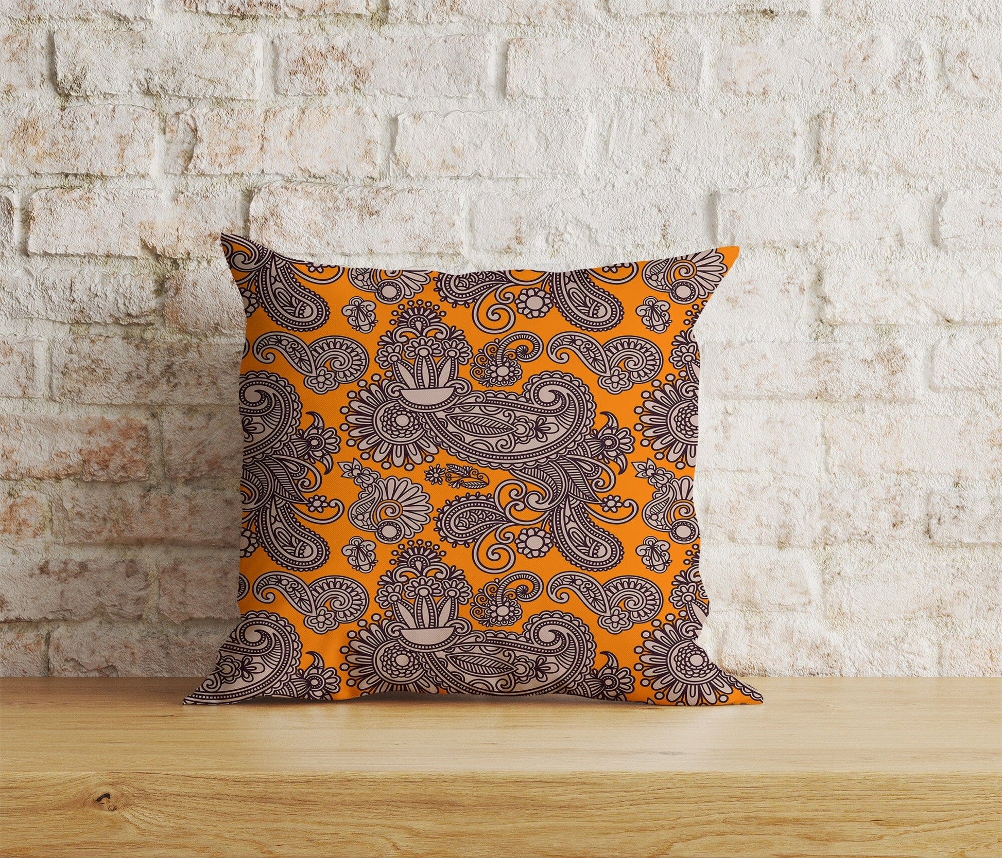 Onay Home Textile Cushion Covers 8 / 12 x 12 inch (30 x 30 cm) Double Side Paisley Cushion Cover Pink & Orange Countryside Inspired
