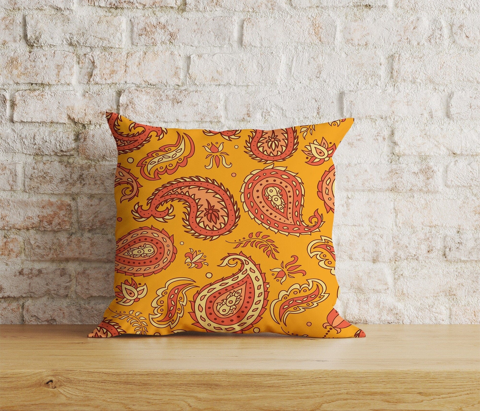Onay Home Textile Cushion Covers 7 / 12 x 12 inch (30 x 30 cm) Double Side Paisley Cushion Cover Pink & Orange Countryside Inspired