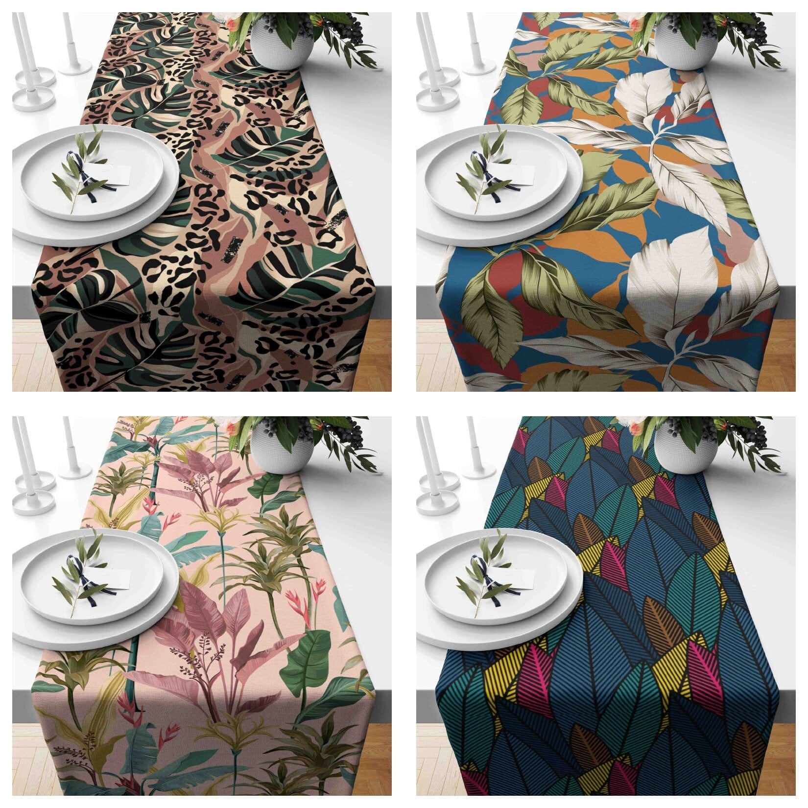 Onay Home Textile table runner Palm Leaf  Flowers Table Runner Bird of Paradise Table Cloth