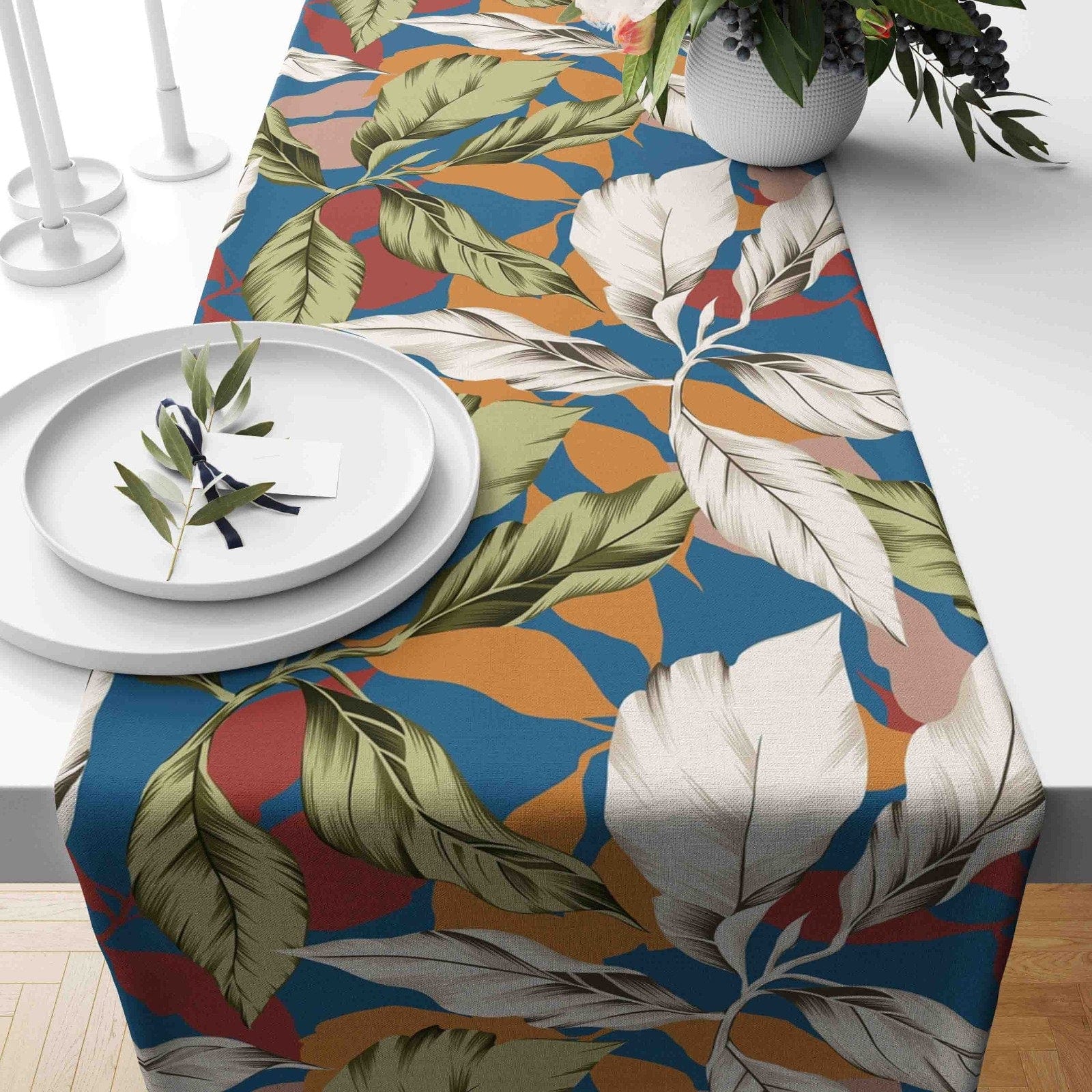 Onay Home Textile table runner 2 / 12 x 46 inch (30 x 120 cm) Palm Leaf  Flowers Table Runner Bird of Paradise Table Cloth