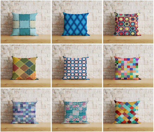 Onay Home Textile Cushion Covers Patchwork Cushion Cover Colorful Blocked Patchwork Cushions