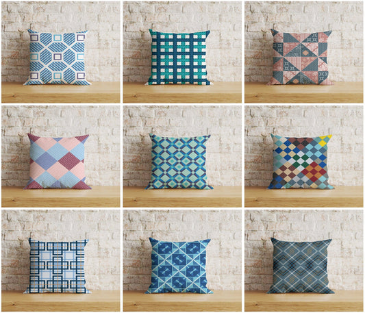 Onay Home Textile Cushion Covers Patchwork Geometric Cushion Covers Checkered & Triangle