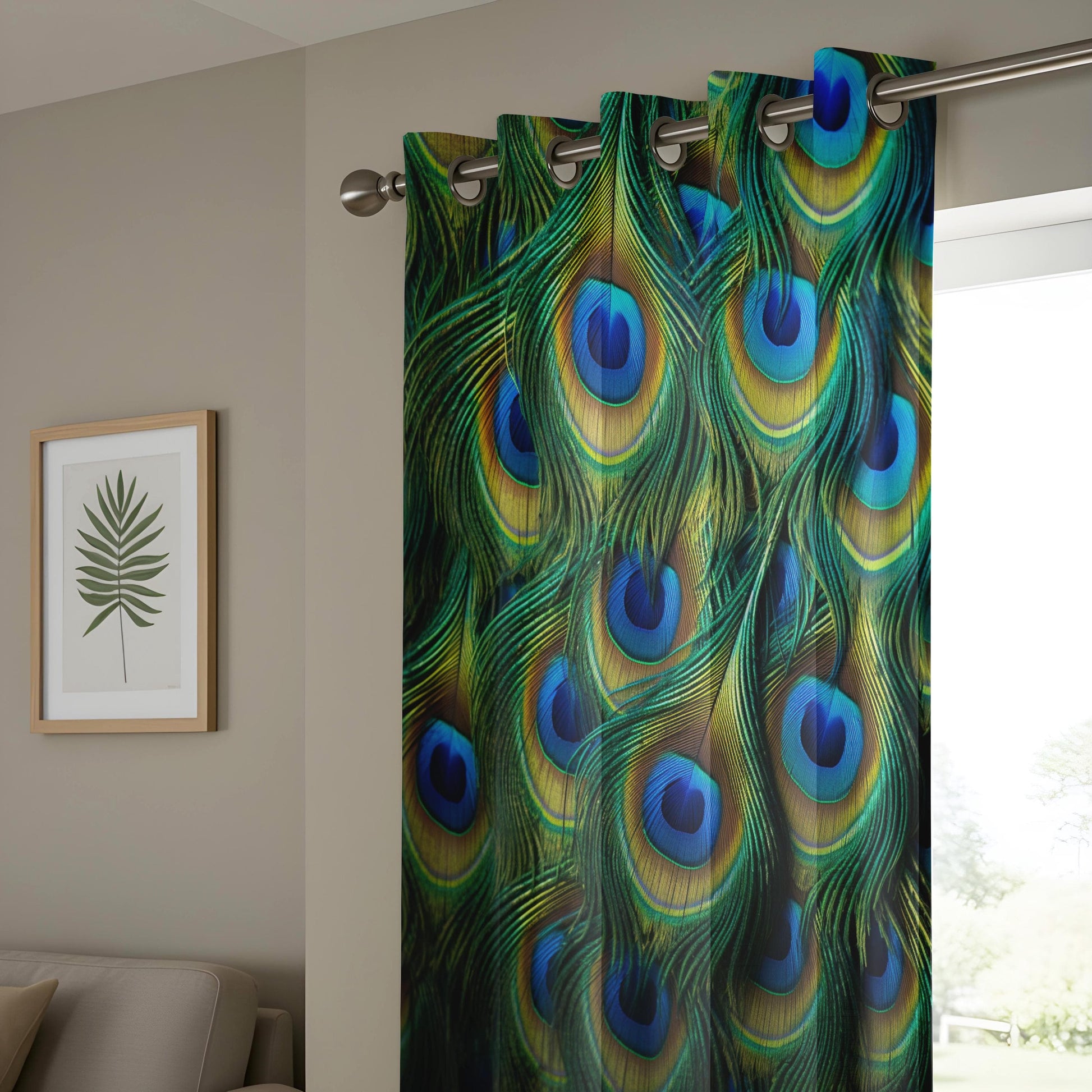 Onay Peacock Feather Window Curtains, Exotic Blue & Green Drapes