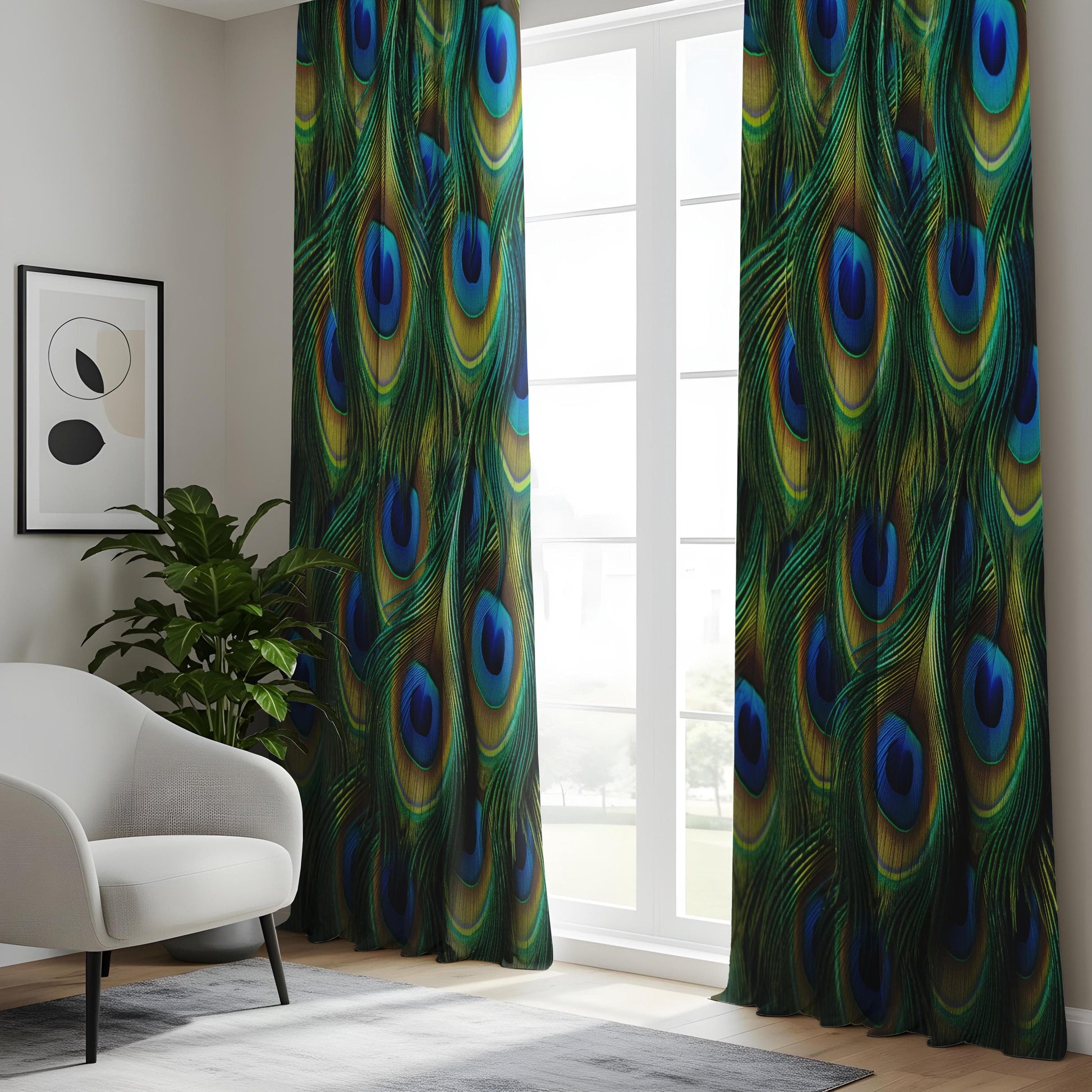 Onay Peacock Feather Window Curtains, Exotic Blue & Green Drapes