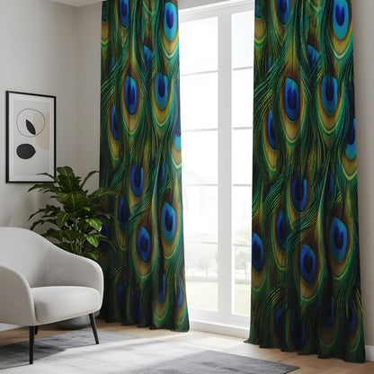Onay Peacock Feather Window Curtains, Exotic Blue & Green Drapes