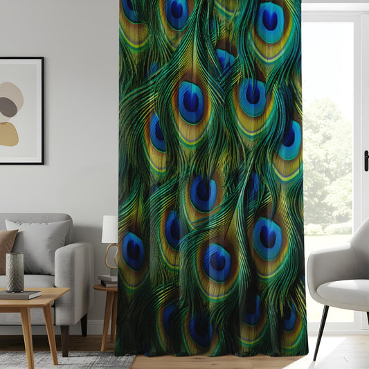 Onay Peacock Feather Window Curtains, Exotic Blue & Green Drapes