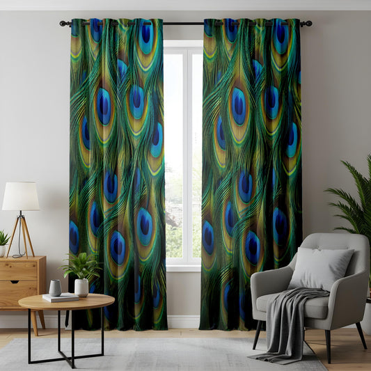 Onay Peacock Feather Window Curtains, Exotic Blue & Green Drapes