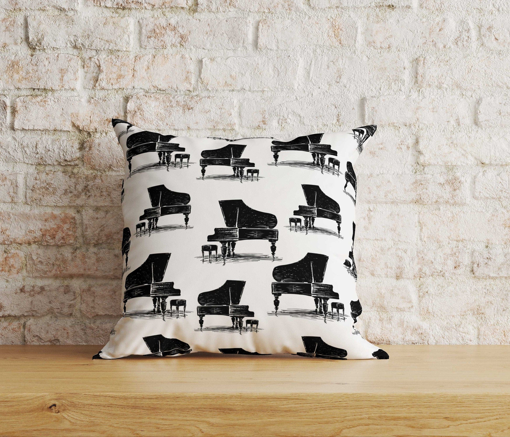 Onay Home Textile Cushion Covers 4 / 12 x 12 inch (30 x 30 cm) Double Side Piano Cushion Cover Music Lover Piano Print Pillow Cover
