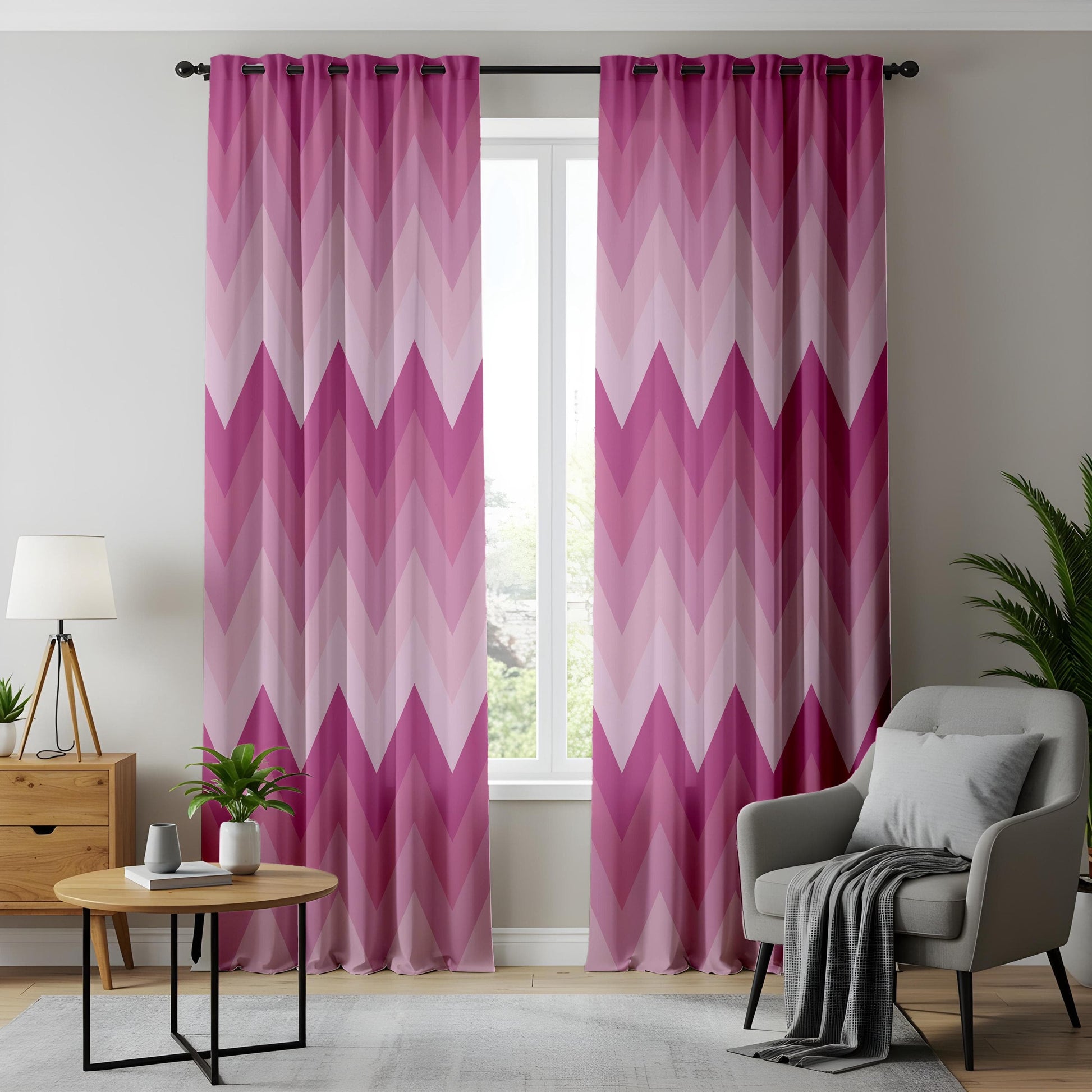 Onay Pink Chevron Pattern Curtains – Ombre Zigzag Drapes for Bold and Modern Feminine Interiors