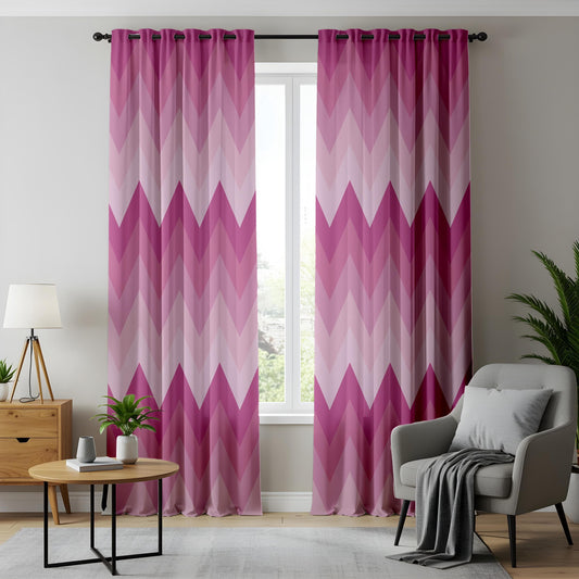 Onay Pink Chevron Pattern Curtains – Ombre Zigzag Drapes for Bold and Modern Feminine Interiors