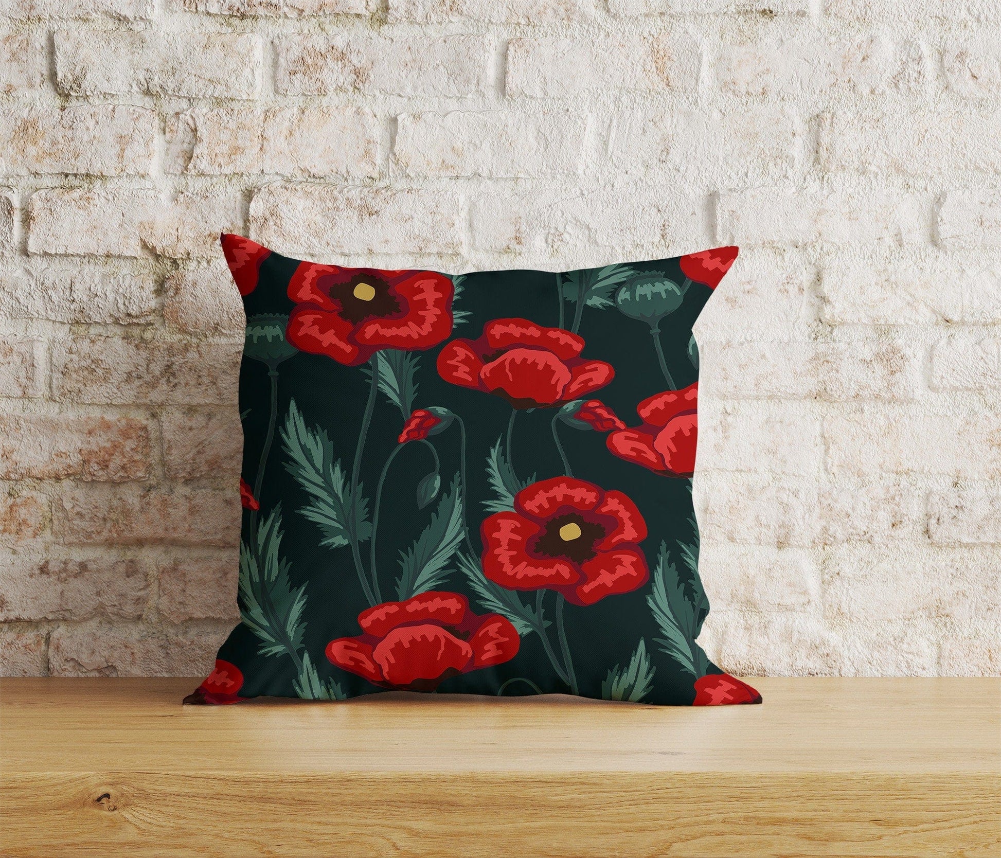 Onay Home Textile Cushion Covers 6 / 12 x 12 inch (30 x 30 cm) Double Side Poppy Poppies Remembrance Day Red Floral Cushion Covers