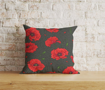 Onay Home Textile Cushion Covers 5 / 12 x 12 inch (30 x 30 cm) Double Side Poppy Poppies Remembrance Day Red Floral Cushion Covers