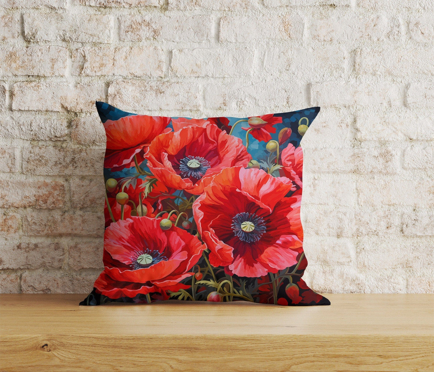 Onay Home Textile Cushion Covers 4 / 12 x 12 inch (30 x 30 cm) Double Side Poppy Poppies Remembrance Day Red Floral Cushion Covers