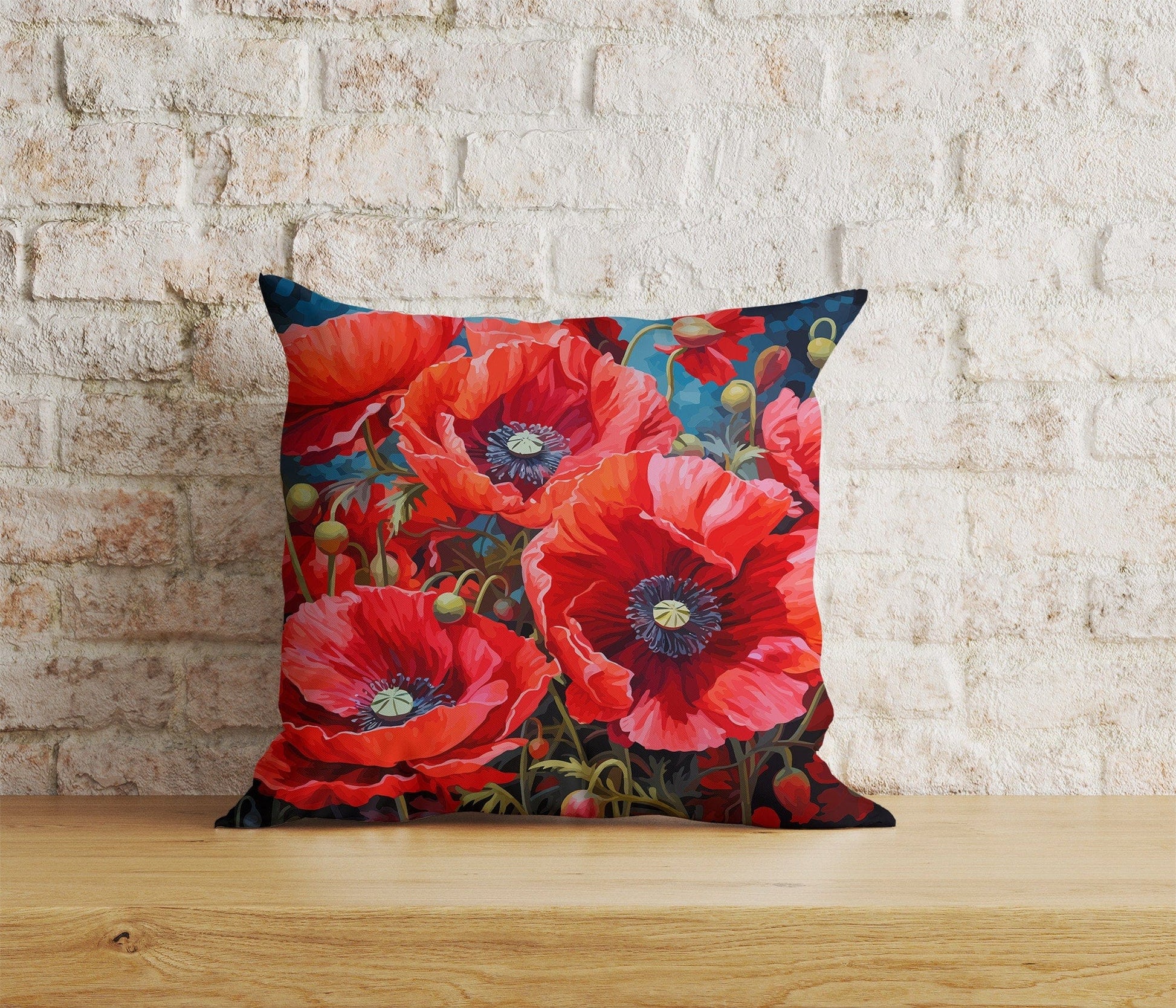 Onay Home Textile Cushion Covers 4 / 12 x 12 inch (30 x 30 cm) Double Side Poppy Poppies Remembrance Day Red Floral Cushion Covers