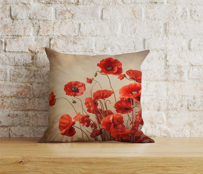 Onay Home Textile Cushion Covers 3 / 12 x 12 inch (30 x 30 cm) Double Side Poppy Poppies Remembrance Day Red Floral Cushion Covers