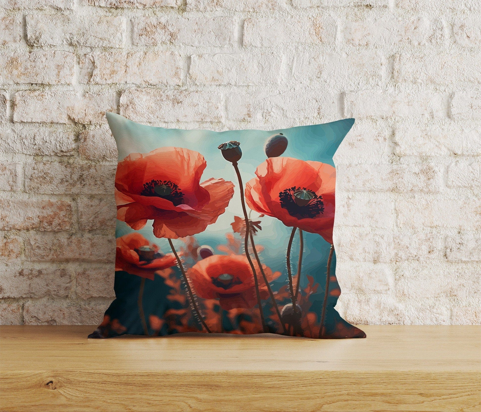 Onay Home Textile Cushion Covers 2 / 12 x 12 inch (30 x 30 cm) Double Side Poppy Poppies Remembrance Day Red Floral Cushion Covers