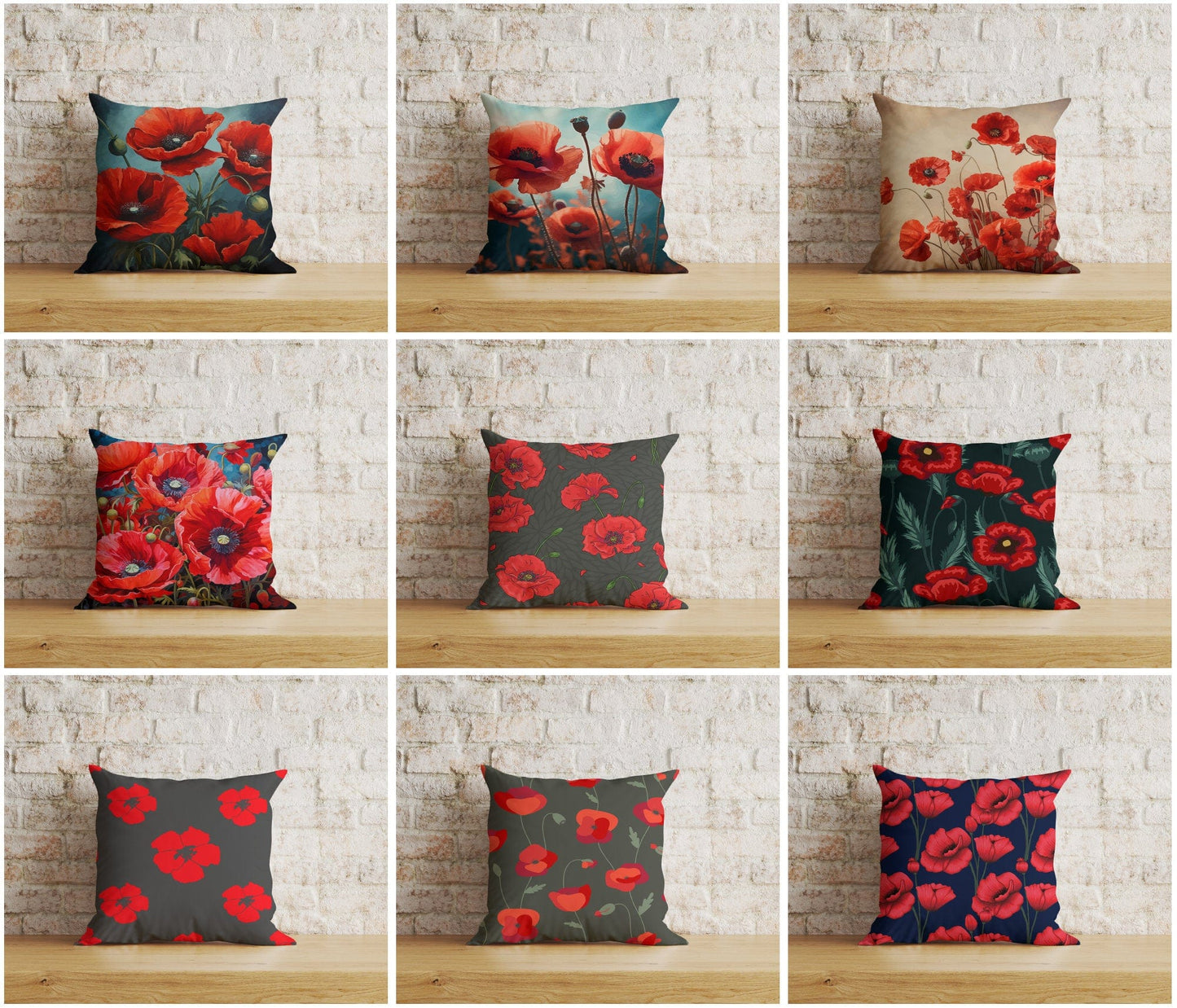 Onay Home Textile Cushion Covers Poppy Poppies Remembrance Day Red Floral Cushion Covers