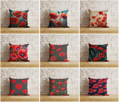Onay Home Textile Cushion Covers Poppy Poppies Remembrance Day Red Floral Cushion Covers