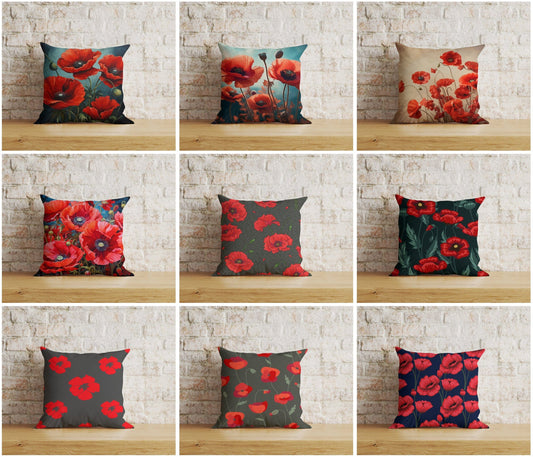 Onay Home Textile Cushion Covers Poppy Poppies Remembrance Day Red Floral Cushion Covers