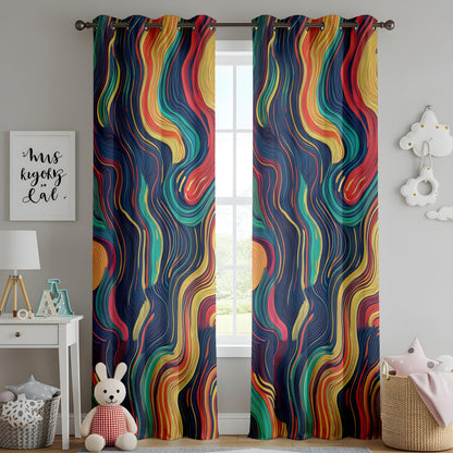 Onay Psychedelic Abstract Curtains, Vibrant Swirl Pattern Drapes, Colorful Modern Window Panel