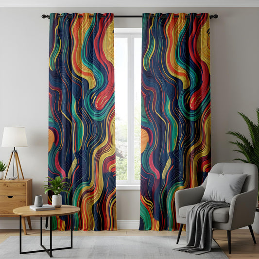 Onay Psychedelic Abstract Curtains, Vibrant Swirl Pattern Drapes, Colorful Modern Window Panel