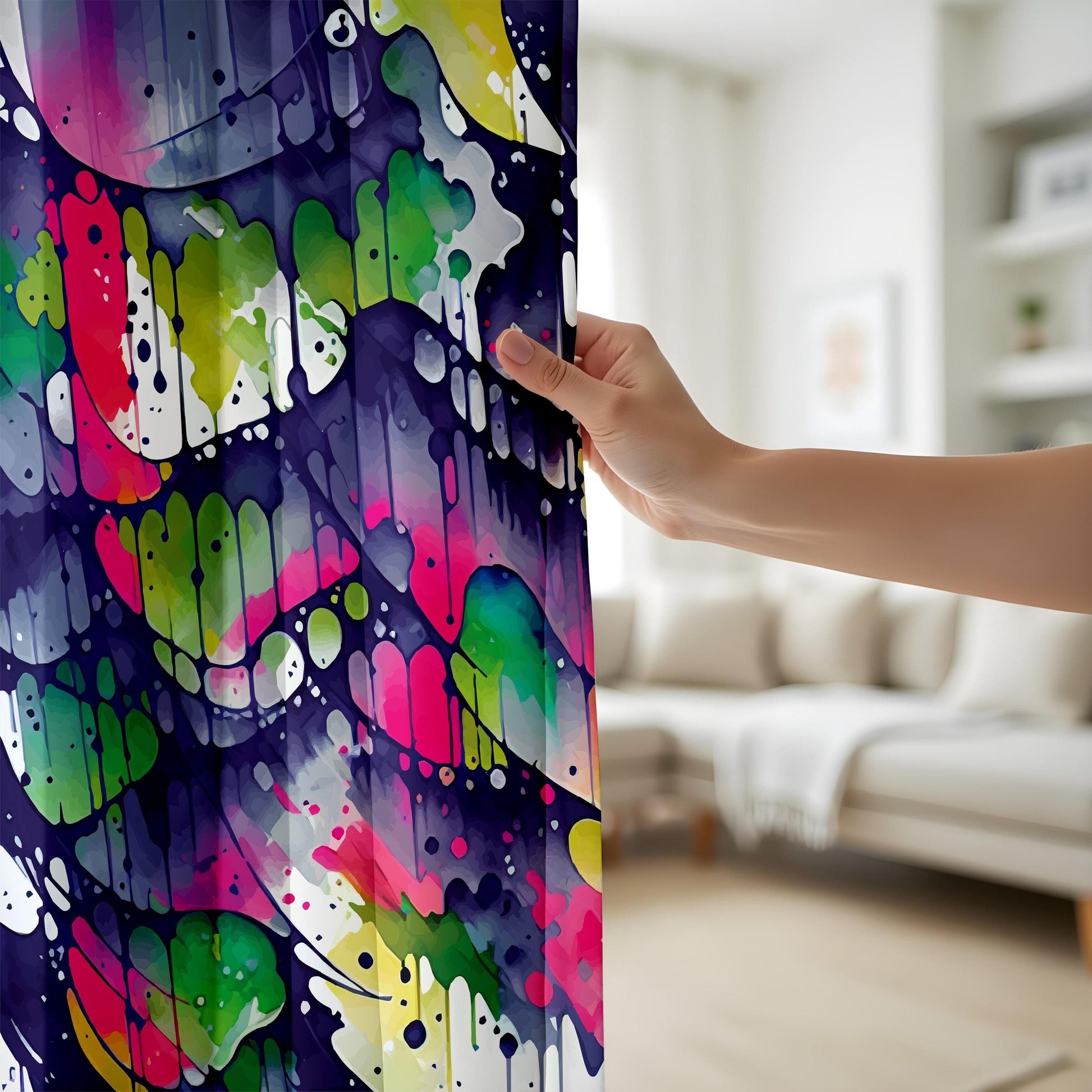 Onay Psychedelic Splash Curtains – Vibrant Watercolor Drip Art Drapes