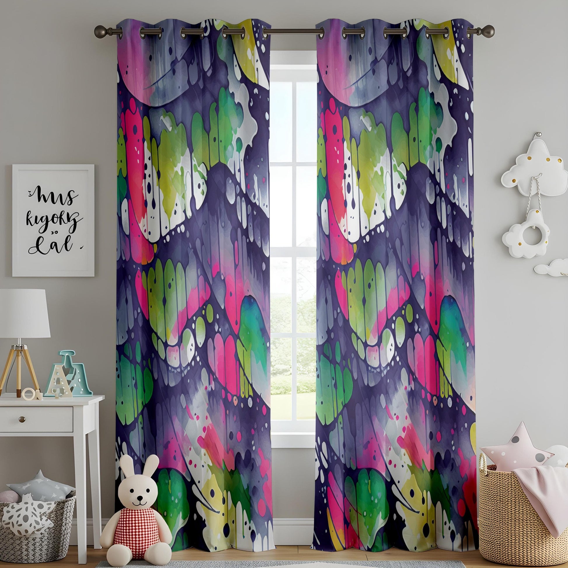 Onay Psychedelic Splash Curtains – Vibrant Watercolor Drip Art Drapes