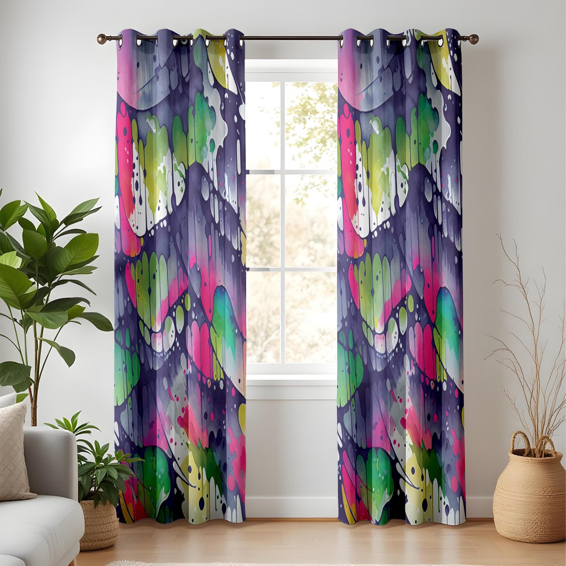 Onay Psychedelic Splash Curtains – Vibrant Watercolor Drip Art Drapes