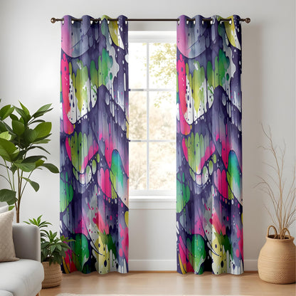 Onay Psychedelic Splash Curtains – Vibrant Watercolor Drip Art Drapes