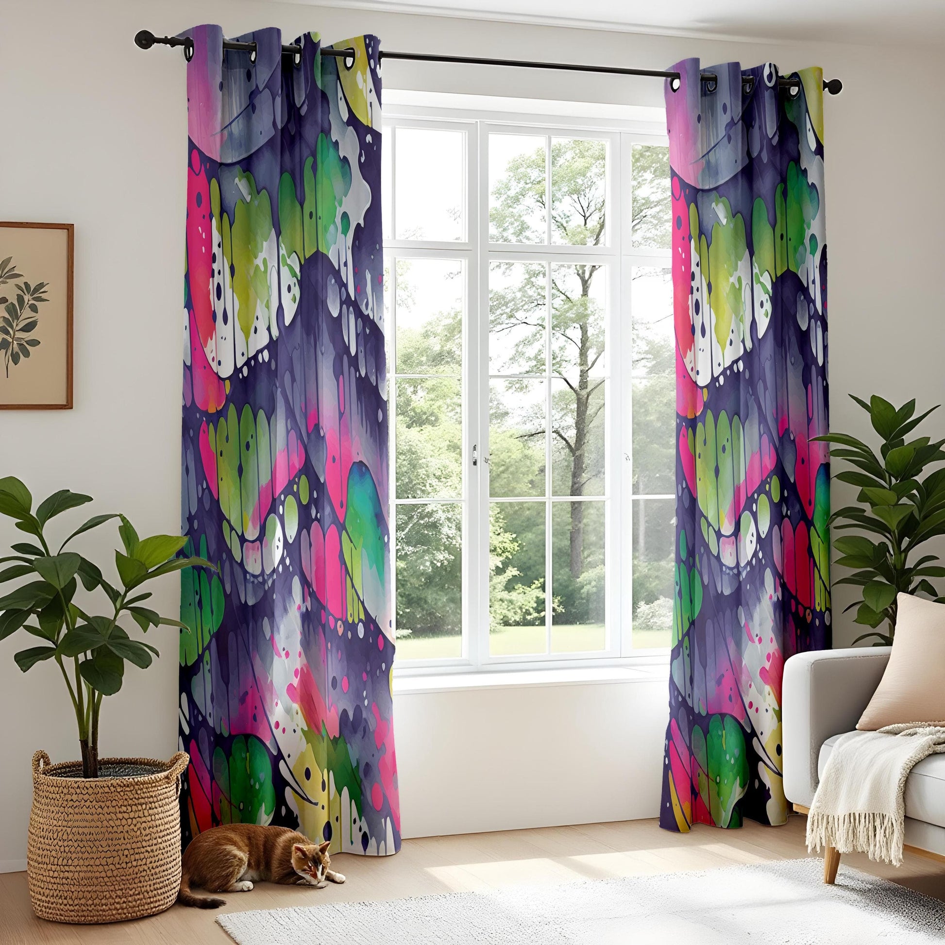 Onay Psychedelic Splash Curtains – Vibrant Watercolor Drip Art Drapes