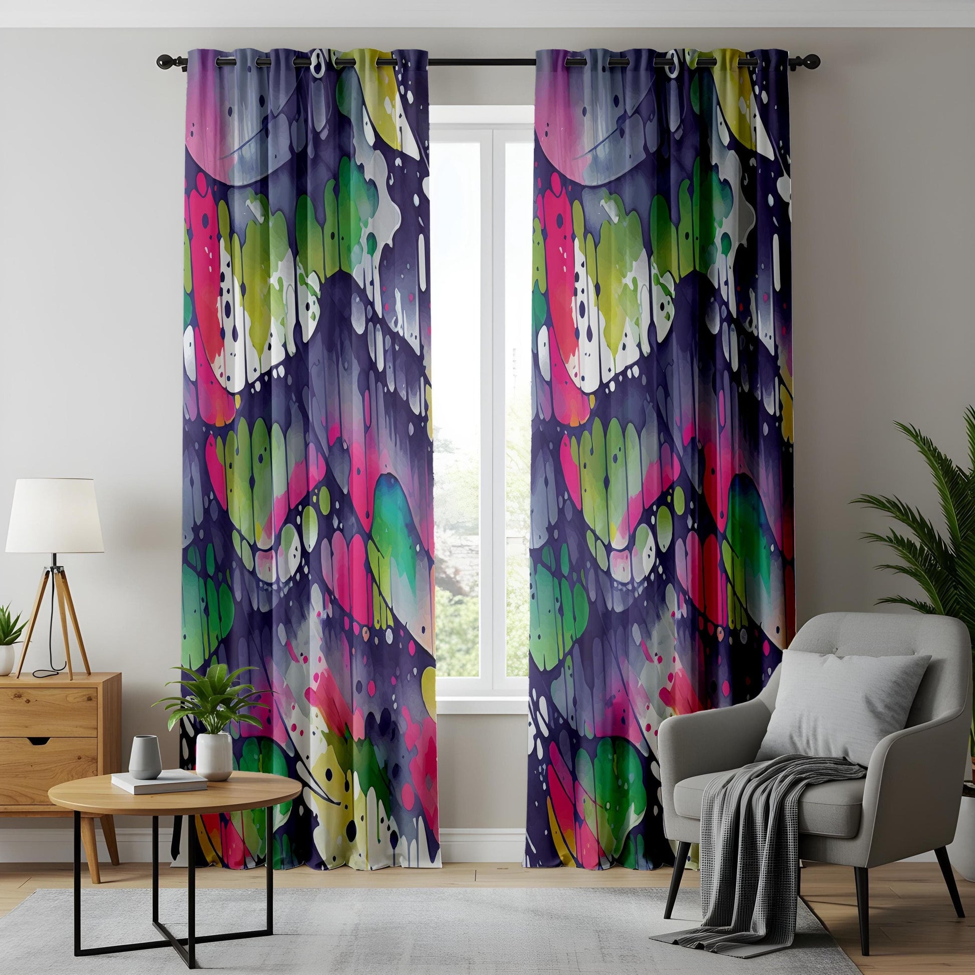 Onay Psychedelic Splash Curtains – Vibrant Watercolor Drip Art Drapes