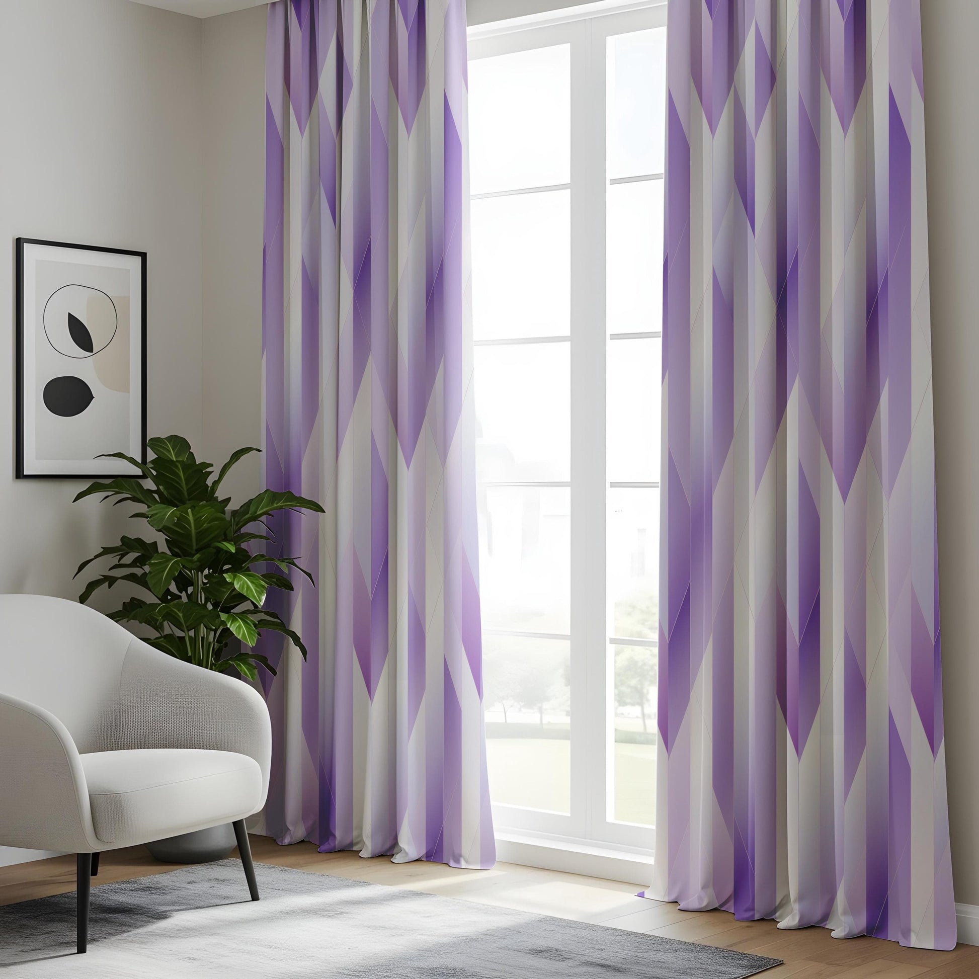 Onay Purple Abstract Curtains for Living Room, Watercolor Leaf Print Purple Drapes