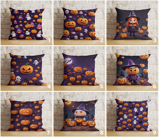 Onay Purple Halloween Carved Pumpkin Trick or Treat Cushion Cover