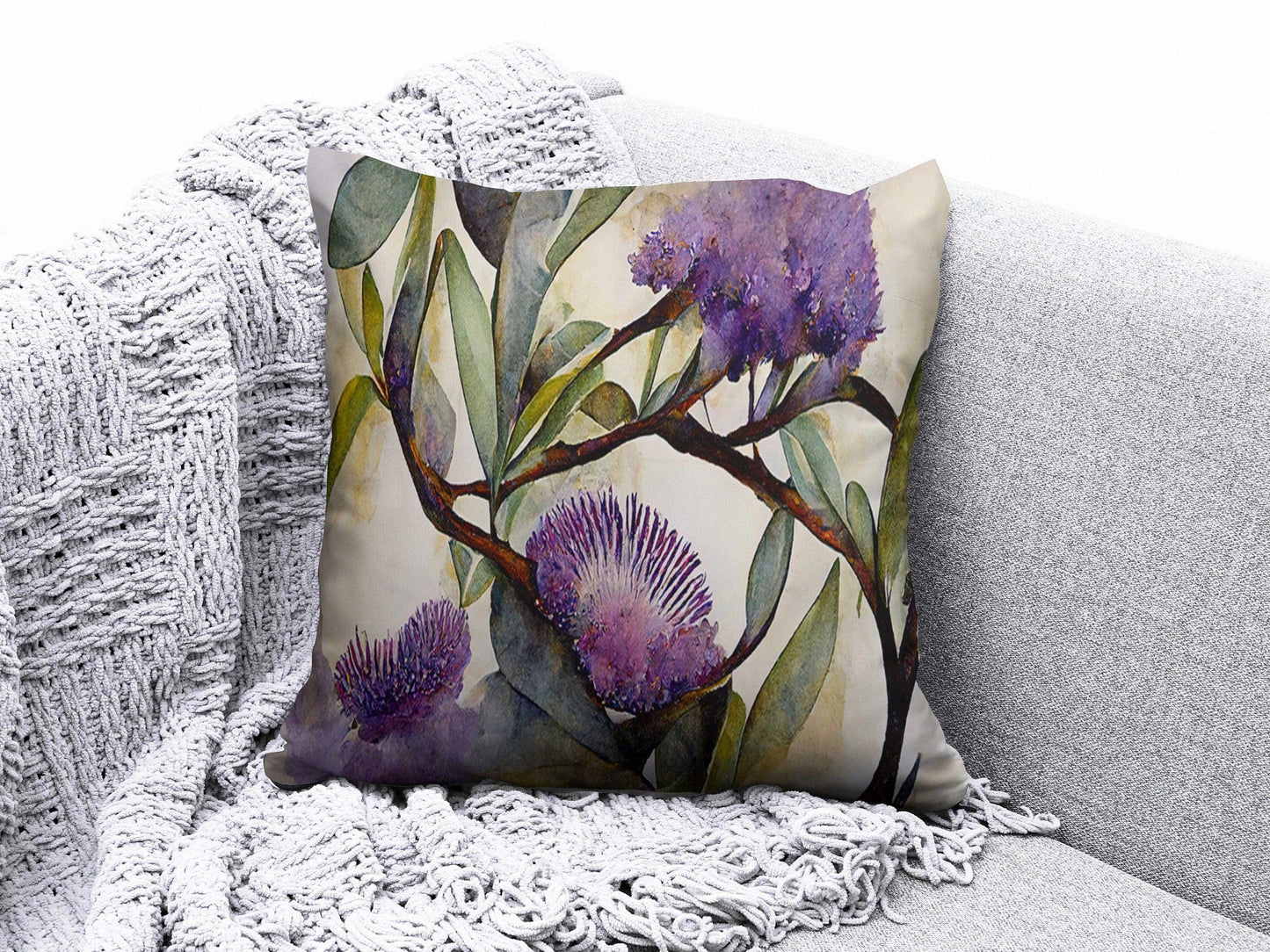 Onay 4 / 12 x 12 inch (30 x 30 cm) Purple Thistle Flower Decor Flower Pattern Cushion Cover